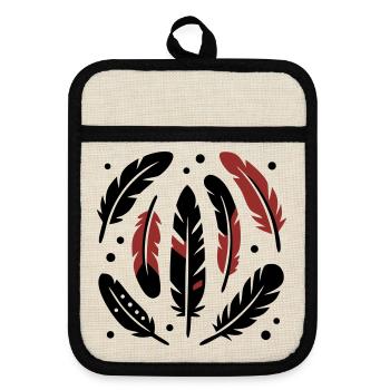 Logo du cercle de plumes d’oiseau - Maniques avec dos en caoutchouc - lin/noir  - Devant