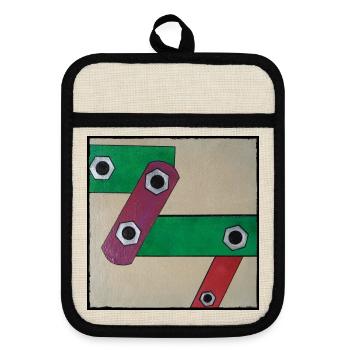 Geometrische Farbbande Popkunst - Topflappen mit Gummirückseite - Leinen/Schwarz  - Vorne