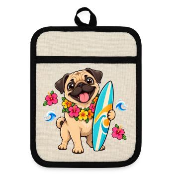 Mops Hund süßer Mops niedlicher Mops - Topflappen mit Gummirückseite - Leinen/Schwarz  - Vorne
