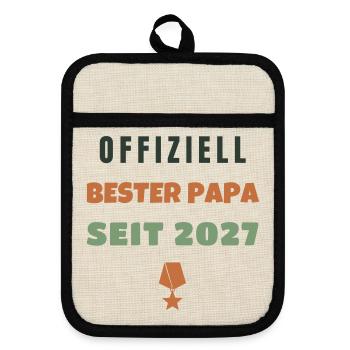 Offiziell Bester Papa seit 2027 Geschenk Werdender - Topflappen mit Gummirückseite - Leinen/Schwarz  - Vorne