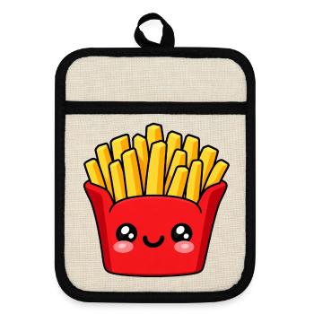 Kawaii Pommes Frites Lächeln - Topflappen mit Gummirückseite - Leinen/Schwarz  - Vorne