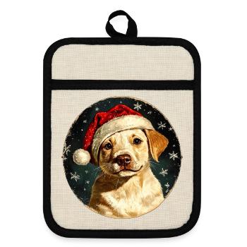 Border Collie Weihnachten - Topflappen mit Gummirückseite - Leinen/Schwarz  - Vorne