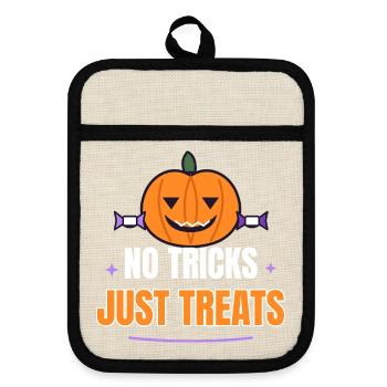 No Tricks Just Treats Cute Pumpkin Funny Halloween - Topflappen mit Gummirückseite - Leinen/Schwarz  - Vorne