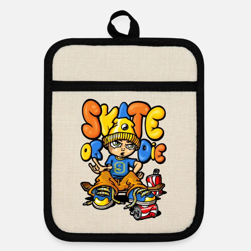 Skate and graffitis - Pot holders with rubber back - linen/black 