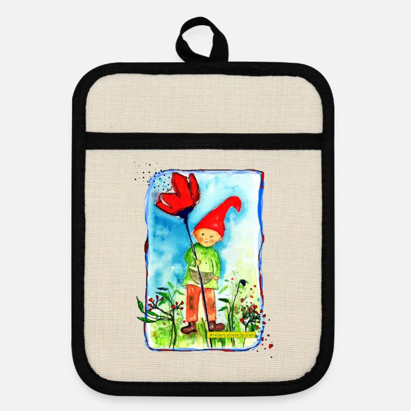 dwarf - Pot holders with rubber back - linen/black 