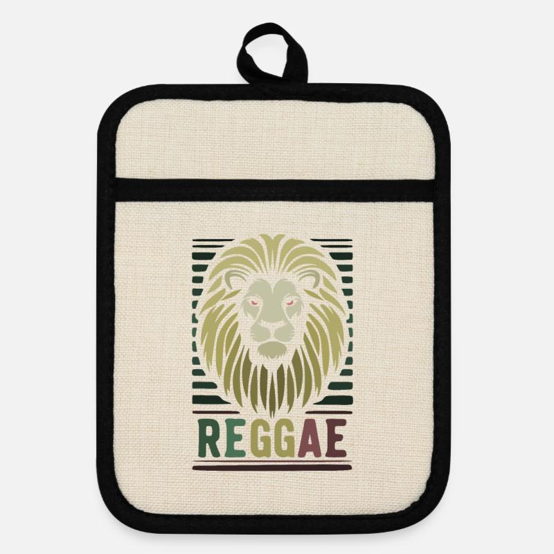 Reggae Music Conquering Lion - Pot holders with rubber back - linen/black