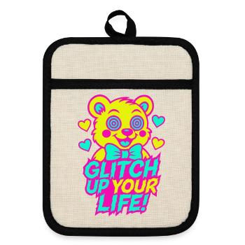 Glitch Up your Life! Motif 2 - Pot holders with rubber back - linen/black  - Front