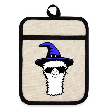 Lama Cool Witch Hat Sunglasses Halloween Alpaca - Pot holders with rubber back - linen/black  - Front