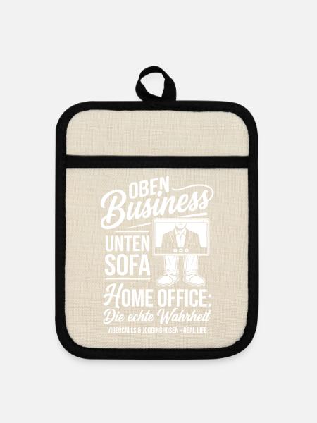 Homeoffice: Oben Business, unten Sofa - Topflappen mit Gummirückseite - Leinen/Schwarz