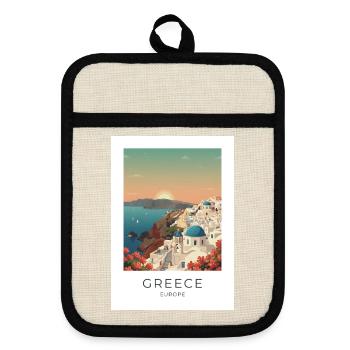 Santorini Sunset Coastal View - Pot holders with rubber back - linen/black  - Front