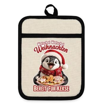 Watschel Watschel Weihnachten Pinguin - Topflappen mit Gummirückseite - Leinen/Schwarz  - Vorne