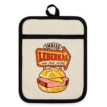 Leberkäs Imbiss Retro - Topflappen mit Gummirückseite - Leinen/Schwarz  - Vorne