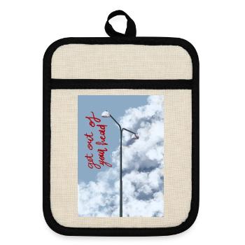 Wolken und Straßenlaterne am Himmel - Topflappen mit Gummirückseite - Leinen/Schwarz  - Vorne