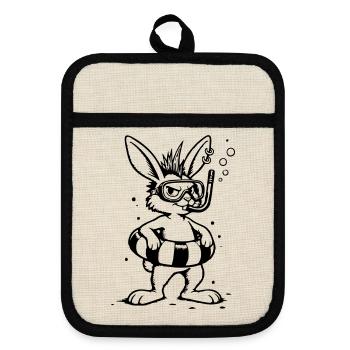 Bunny Punk, der Unterwasser-Forscher (1C) - Topflappen mit Gummirückseite - Leinen/Schwarz  - Vorne
