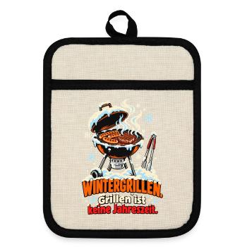 Wintergrillen Keine Jahreszeit - Topflappen mit Gummirückseite - Leinen/Schwarz  - Vorne