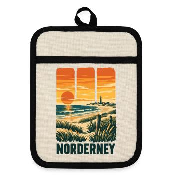 Norderney Sonnenuntergang - Topflappen mit Gummirückseite - Leinen/Schwarz  - Vorne