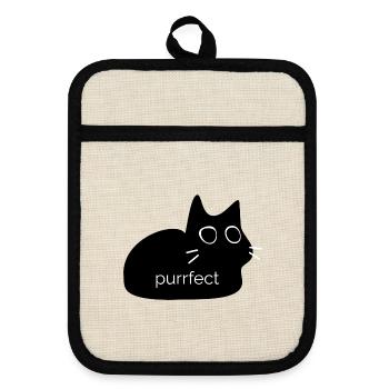 Purrfect - Cat Design for Cat Lover - Pot holders with rubber back - linen/black  - Front