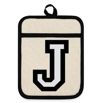 Buchstabe J - Topflappen mit Gummirückseite - Leinen/Schwarz  - Vorne