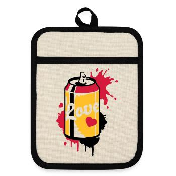 opened soda can in graffiti style - Pot holders with rubber back - linen/black  - Front