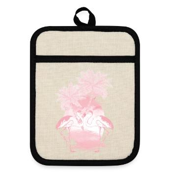 Palm Flamingos Summer Pink - Pot holders with rubber back - linen/black  - Front