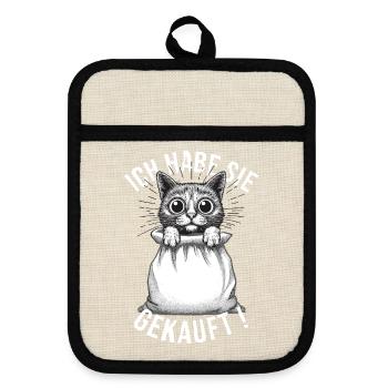 Sprichwort Katze Im Sack kaufen - Topflappen mit Gummirückseite - Leinen/Schwarz  - Vorne