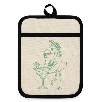 Flamingo trinkt Margarita Cinco de Mayo - Topflappen mit Gummirückseite - Leinen/Schwarz  - Vorne