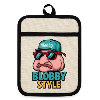 Blobby Style Cartoon Tee - Pot holders with rubber back - linen/black  - Front