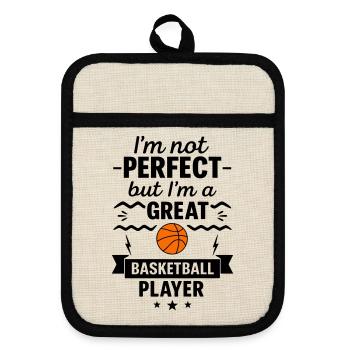 Nicht perfekt aber ein super Basketballer - Topflappen mit Gummirückseite - Leinen/Schwarz  - Vorne