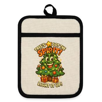 Tree's Got The Spirit – Funny Christmas Tree - Pot holders with rubber back - linen/black  - Front