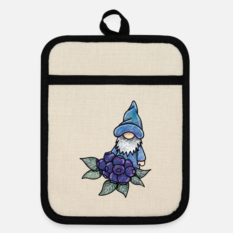 Blueberry Gnome - Pot holders with rubber back - linen/black 
