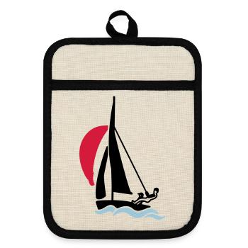 Youth sailing dinghy (420 470 505) sailboat - Pot holders with rubber back - linen/black  - Front