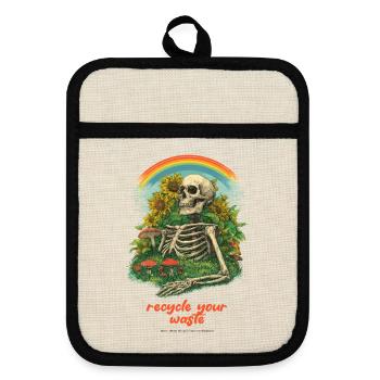 Recycle Your Garbage Garden Skeleton - Pot holders with rubber back - linen/black  - Front
