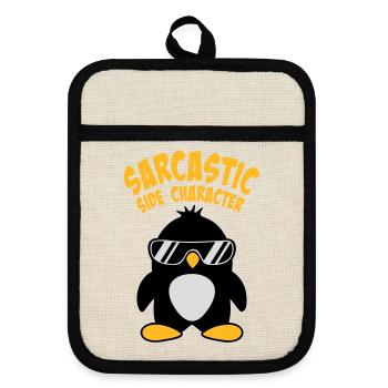 Penguin Sarcastic Side Character Sunglasses Logo - Pot holders with rubber back - linen/black  - Front