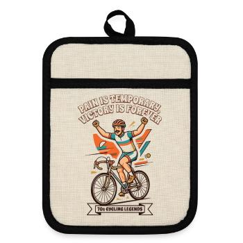 70s Vintage Cycling Poster Pain Is Temporary - Pot holders with rubber back - linen/black  - Front