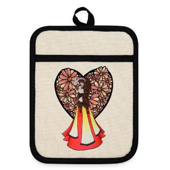 Boho Floral Dancer in Vintage Dress - Pot holders with rubber back - linen/black  - Front
