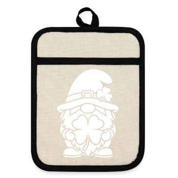 Lucky Dwarf with Shamrock - Pot holders with rubber back - linen/black  - Front