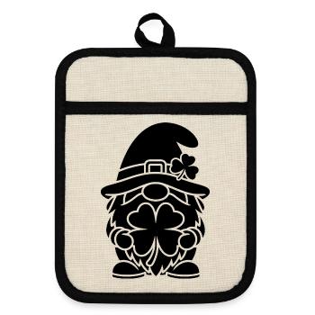 Lucky Dwarf with Shamrock - Pot holders with rubber back - linen/black  - Front
