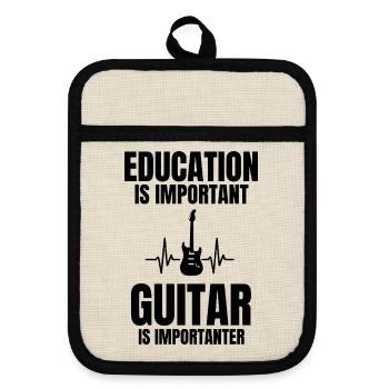 Lustiges Gitarristengeschenk für Musiklehrer und Gitarre - Topflappen mit Gummirückseite - Leinen/Schwarz  - Vorne