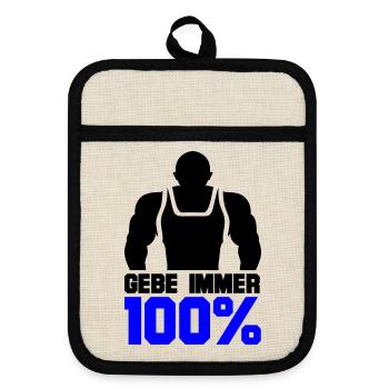 Gebe immer 100% - Topflappen mit Gummirückseite - Leinen/Schwarz  - Vorne