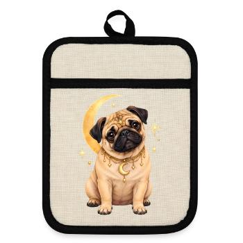Mops Hund süßer Mops niedlicher Mops - Topflappen mit Gummirückseite - Leinen/Schwarz  - Vorne