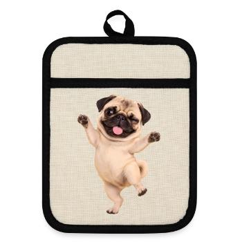 Mops Hund süßer Mops niedlicher Mops - Topflappen mit Gummirückseite - Leinen/Schwarz  - Vorne