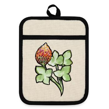Aquarell Protea mit Kleeblättern - Topflappen mit Gummirückseite - Leinen/Schwarz  - Vorne