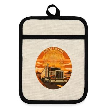 King Of The Road Lion Trucker Emblem - Topflappen mit Gummirückseite - Leinen/Schwarz  - Vorne