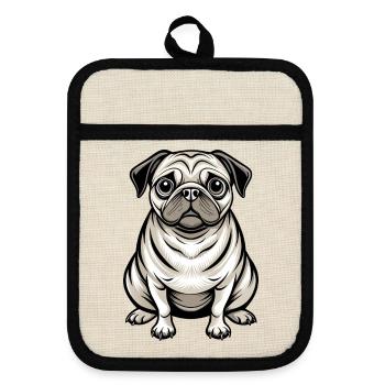 Mopshund-Sitten - Topflappen mit Gummirückseite - Leinen/Schwarz  - Vorne