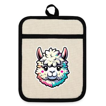 Alpaca Head Colorful - Pot holders with rubber back - linen/black  - Front