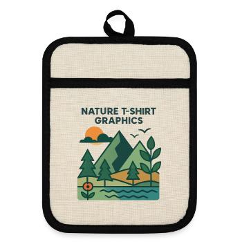 Mountains, lake and sunset - Pot holders with rubber back - linen/black  - Front
