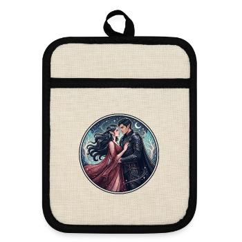 Knight's love under the stars - Pot holders with rubber back - linen/black  - Front