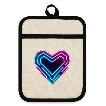 Futuristisches Neon-Herz | Cyber Heart Love Design - Topflappen mit Gummirückseite - Leinen/Schwarz  - Vorne