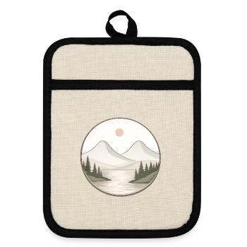 Gebirgslandschaft - Topflappen mit Gummirückseite - Leinen/Schwarz  - Vorne