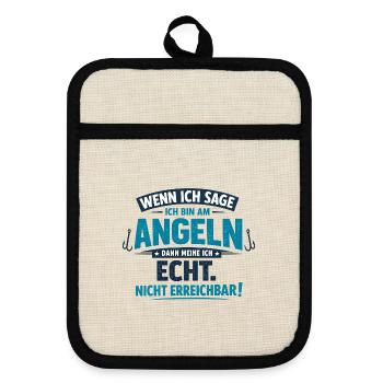 Angeln Ruhemodus – Nicht erreichbar - Topflappen mit Gummirückseite - Leinen/Schwarz  - Vorne
